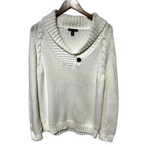 Lands' End Shawl Collar Sweater Ivory Size XL